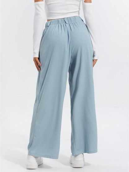 Women'S Plain High Waist Wide Leg Pants, Casual Pocket Trousers for Daily Wear, Ladies Bottoms for All Seasons
