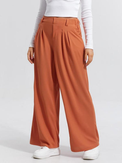 Women'S Plain High Waist Wide Leg Pants, Casual Pocket Trousers for Daily Wear, Ladies Bottoms for All Seasons